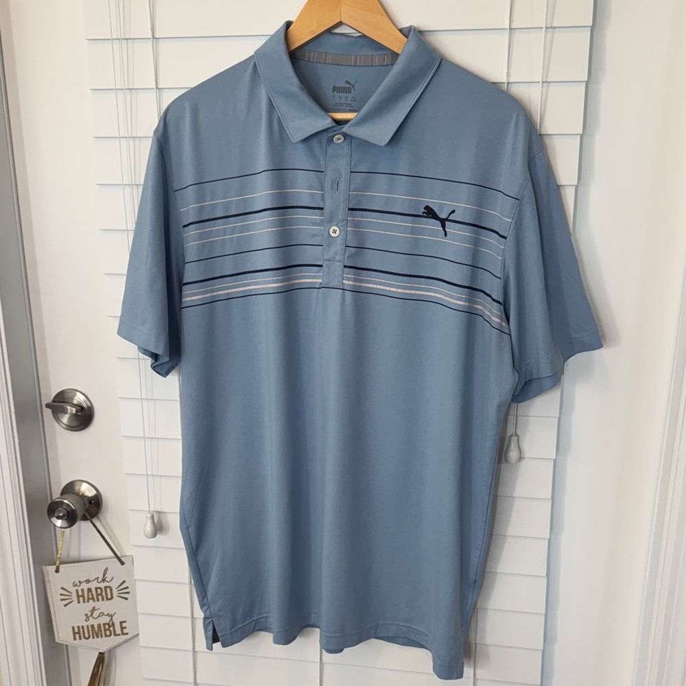 Puma Men's Striped Light Blue Polo